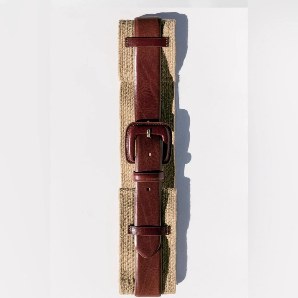Zara Brown Jute Leather Belt -Size US 32- NWT